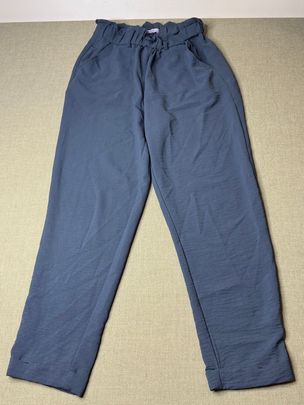 SO Women’s Medium Blue Paperbag Waist Pants Tie Belt Tapered Ankle Casual